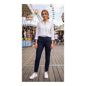 Jasmine & Juliana Navy Blue Polka Dot Slim Ankle Pants Trousers Womens Size 8